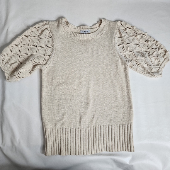 Polagram Sweater Short Sleeve Cream Color Women's Size Small - Picture 11 of 11